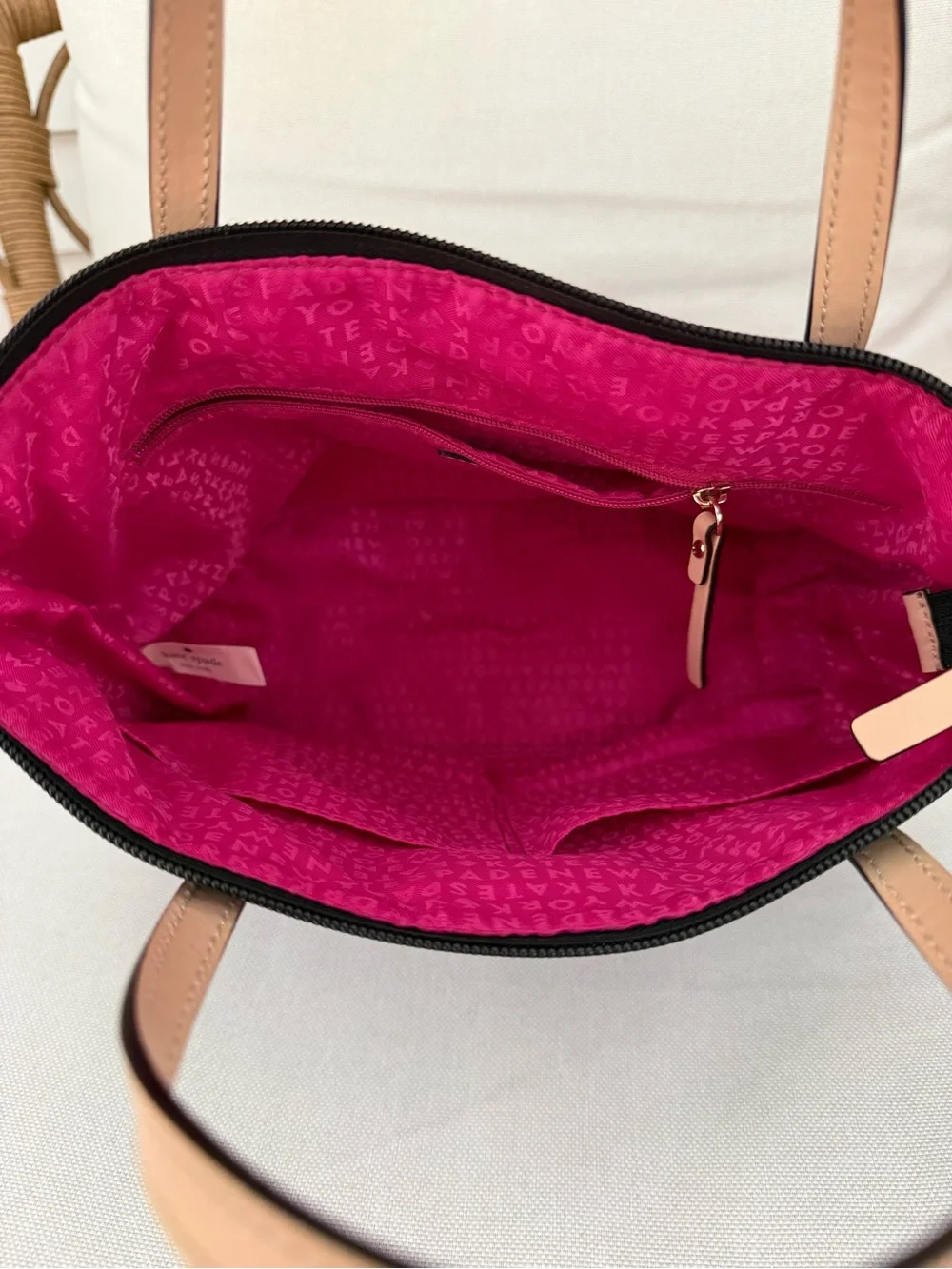 Kate Spade New York Black Nylon Tote Bag Pink Lining Small Shoulder Handbag